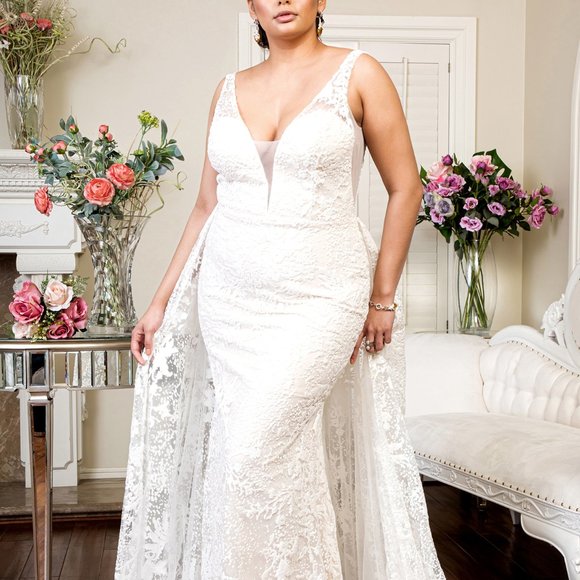 Plus Size White Long Wedding Gown GSGL1903